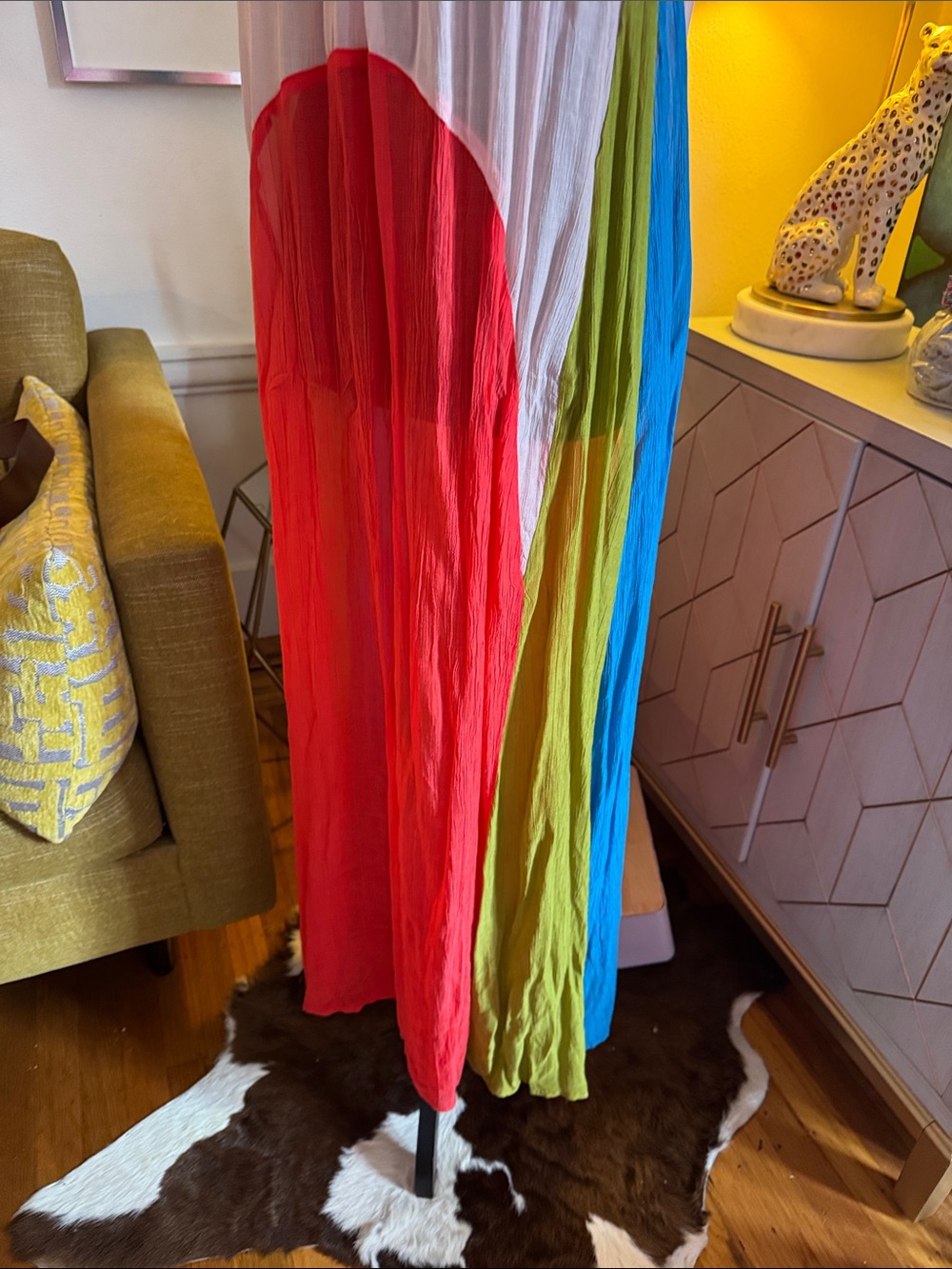 All Saints Pink, Coral and Olive Colorblock Maxi Dress - Picture 3 of 12